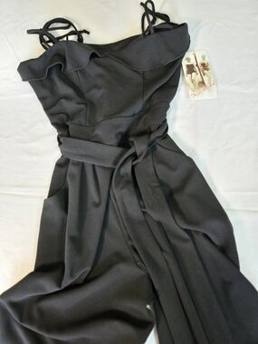 Honey and Rosie Black Spaghetti Strap Tie-Waist Jumpsuit